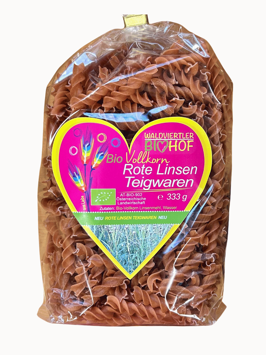 BIO celozrnné těstoviny s červenou čočkou