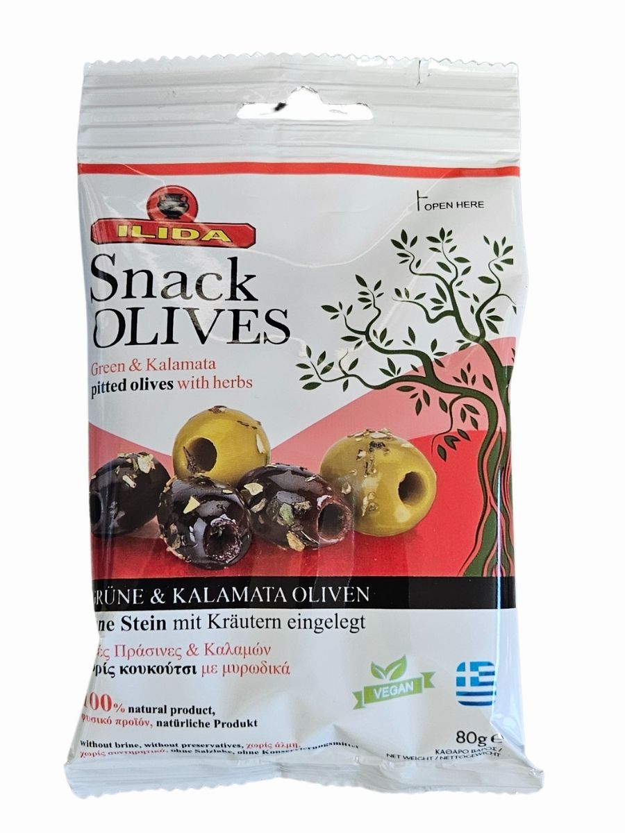 Mix zelených a tmavých marinovaných oliv bez pecky