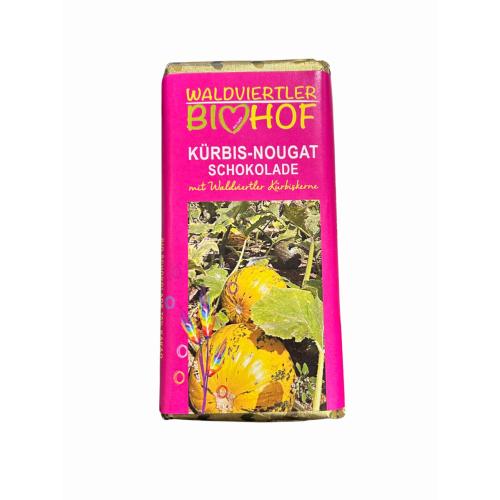 BIO hořká čokoláda plněná dýňovými semínky a nugátovým krémem